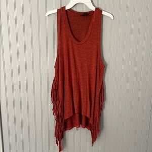 Fringe Hem Sleeveless Top - Red